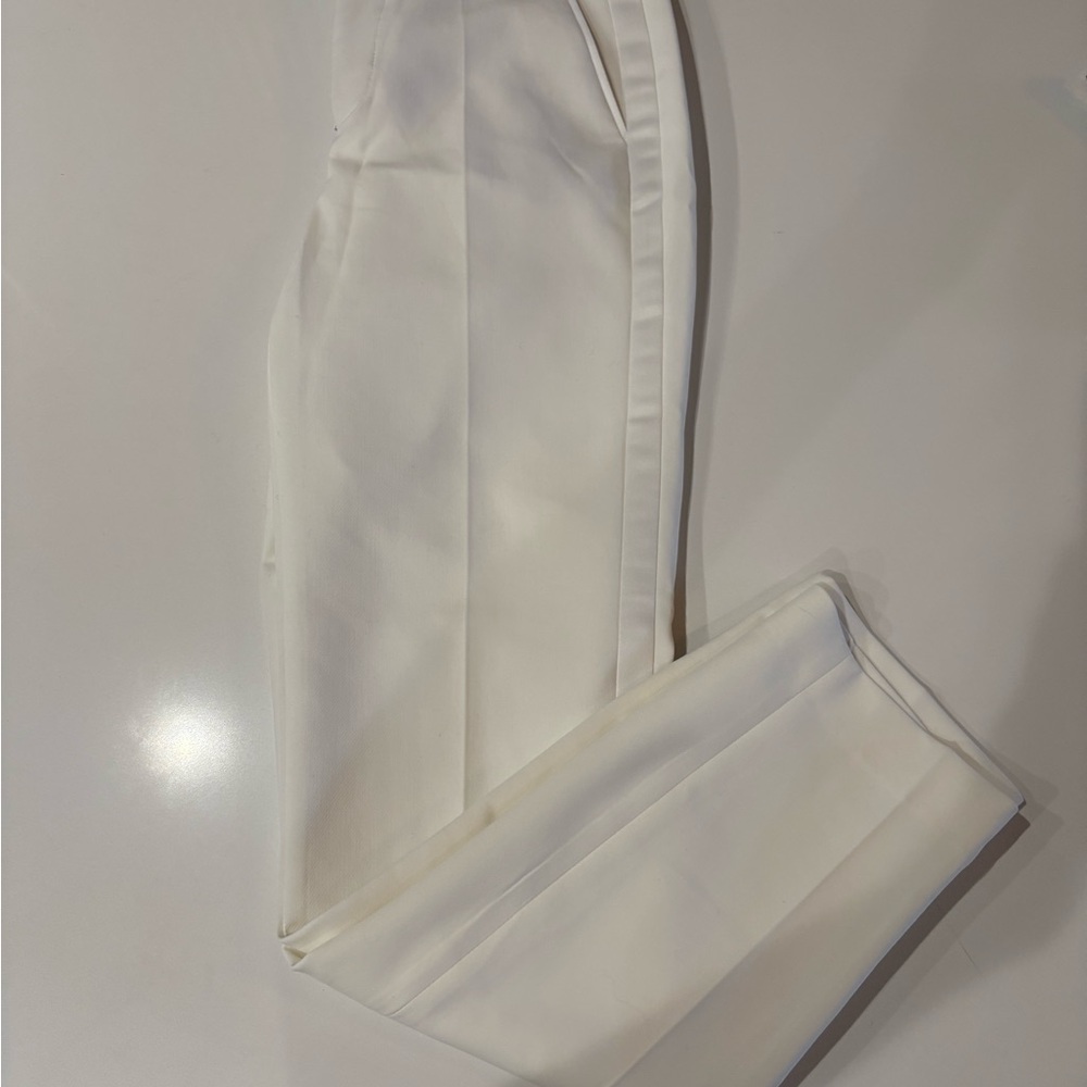Zara White Ankle Length Trousers With White Satin Trim Detail Size XS